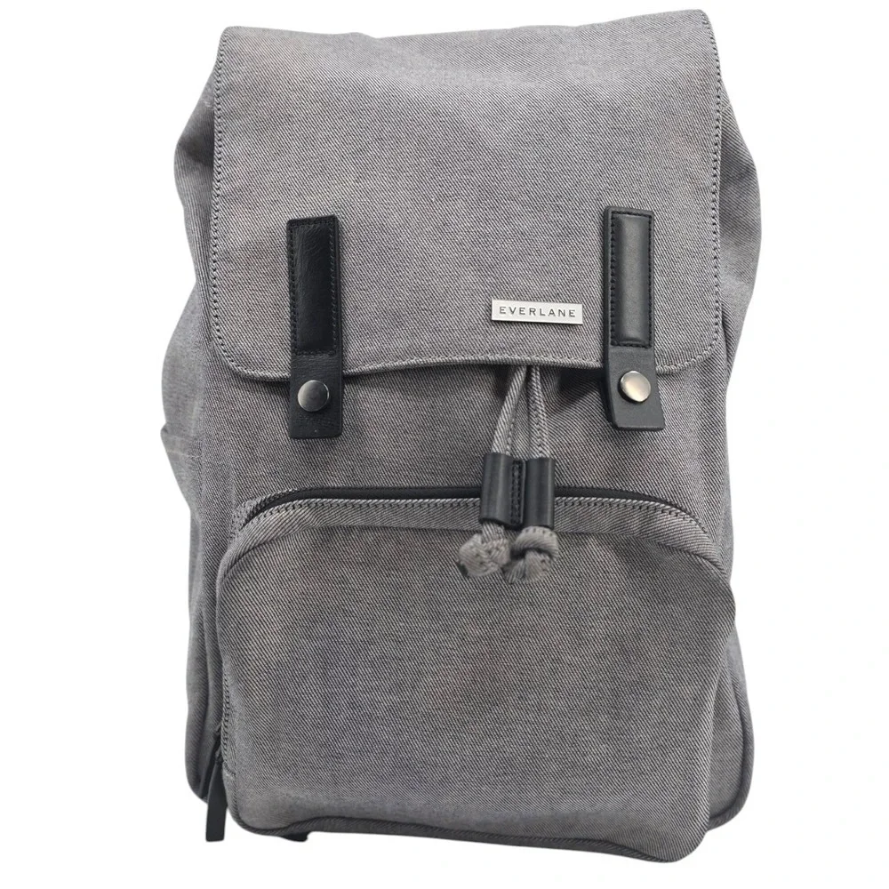 Everlane Gray Reverse Denim Modern Snap Backpack Logo Nameplate